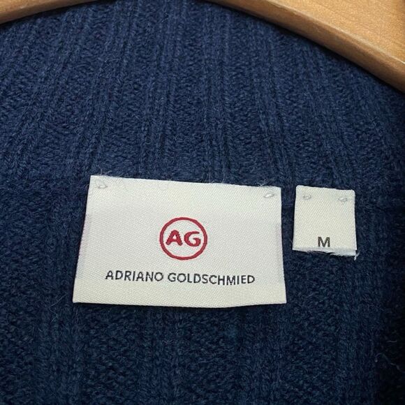 AG Adriano Goldschmied Cardigan Sweater Mens M Blue Ribbed Elbow Patch Wool NEW - Picture 3 of 10